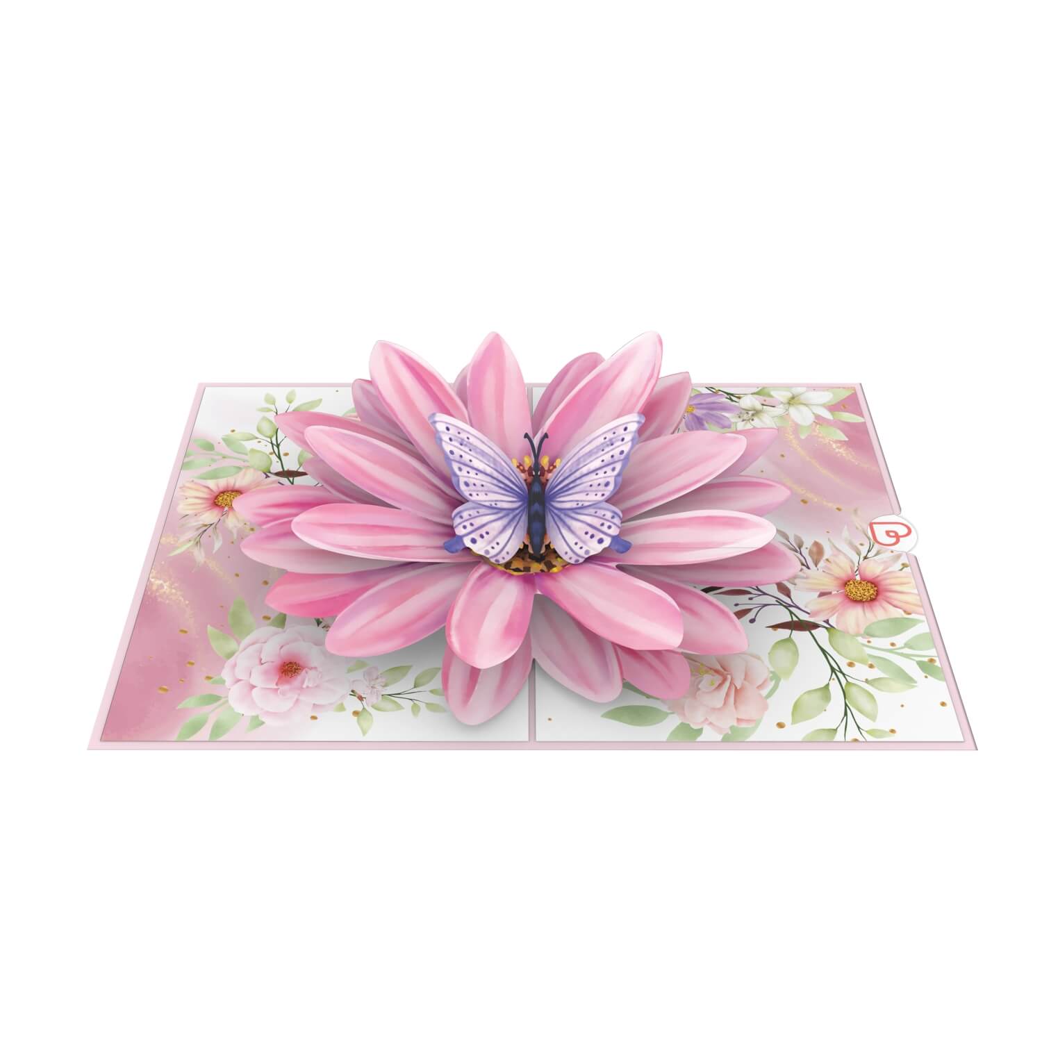 Biglietto pop-up fiore con farfalla