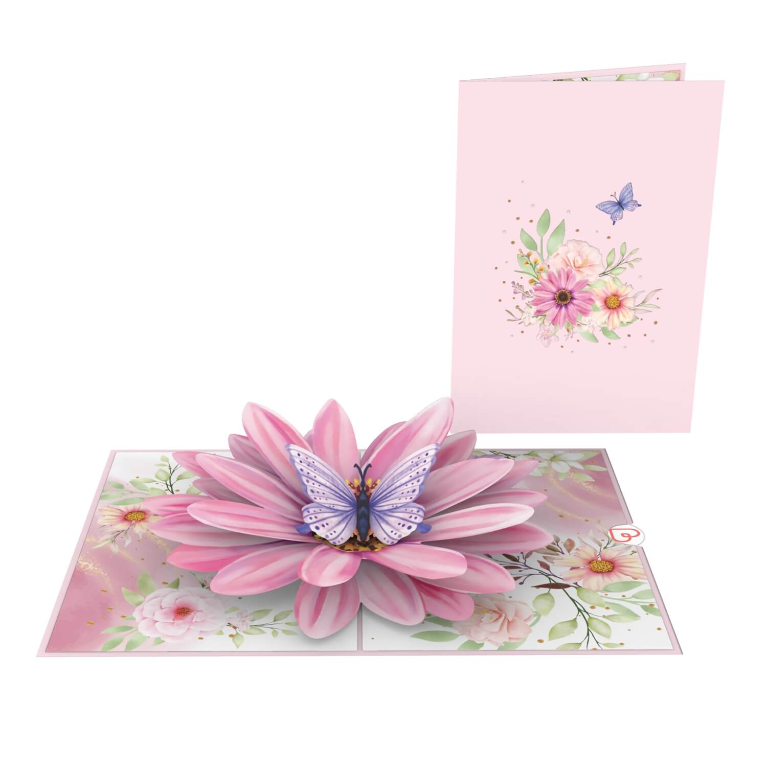 Biglietto pop-up fiore con farfalla