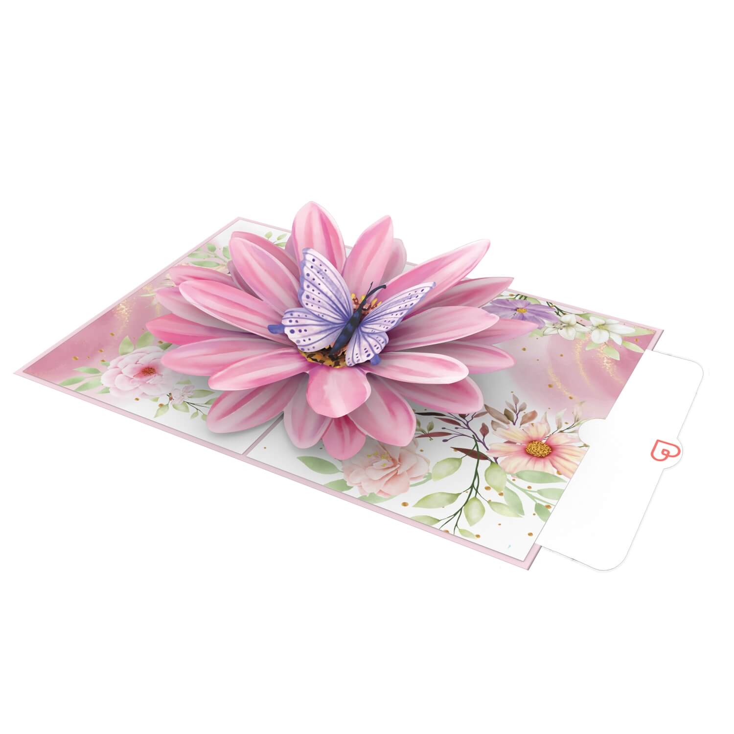 Biglietto pop-up fiore con farfalla