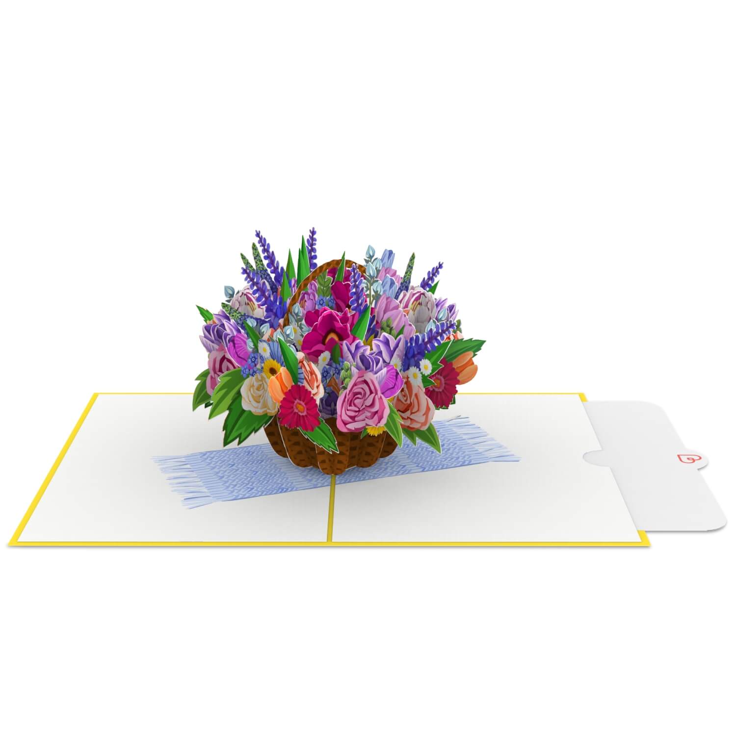 Biglietto pop-up cesto di fiori colorato