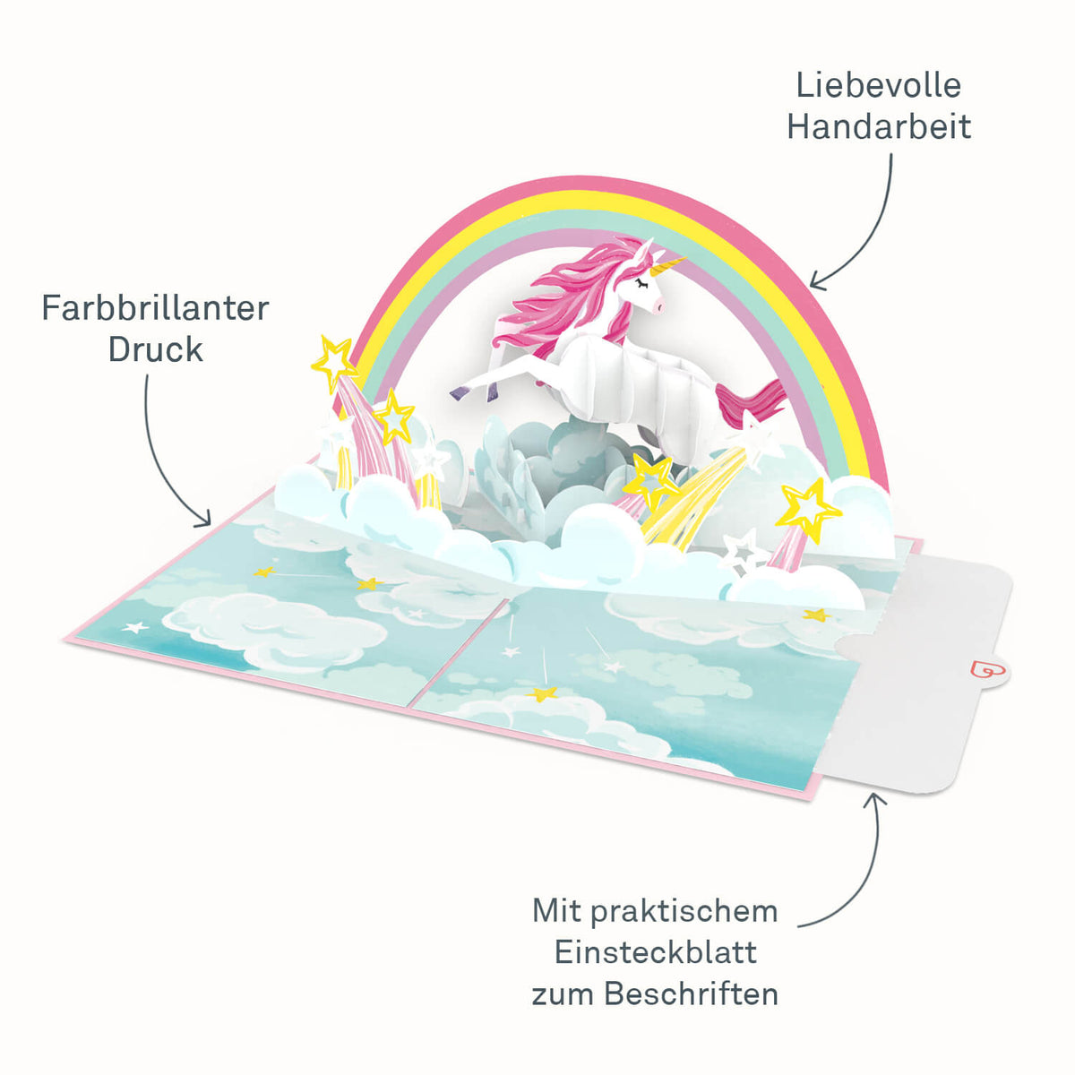 Unicorno con Biglietto pop-up arcobaleno