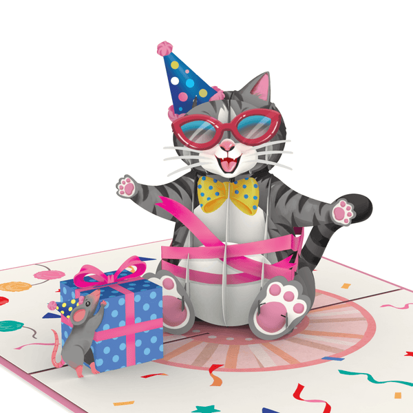 Biglietto pop-up per il compleanno di un gatto