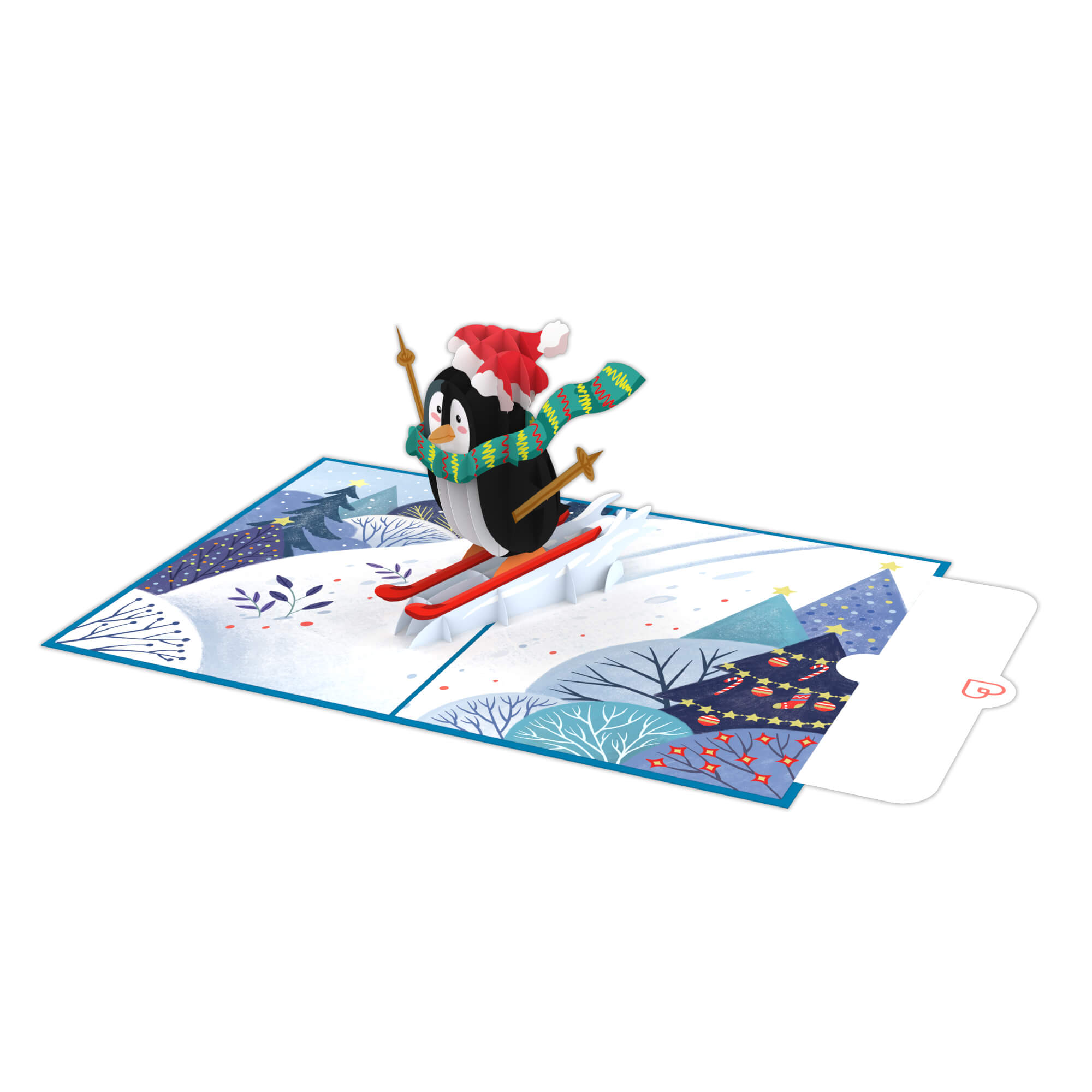 Biglietto pop-up Pinguino sugli sci