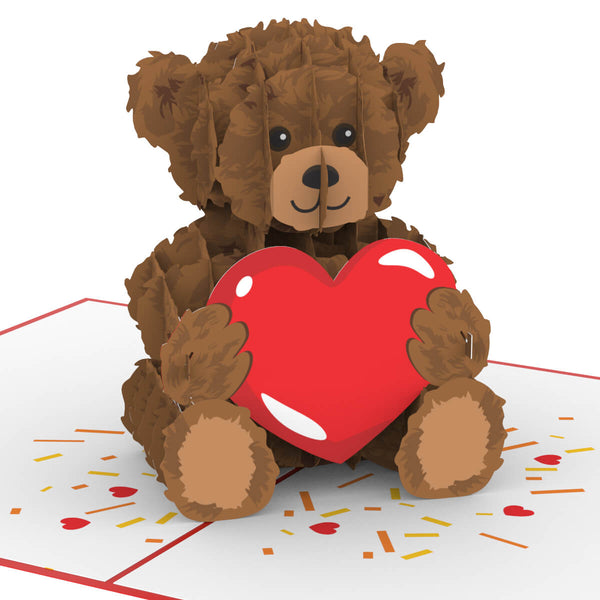 Biglietto pop-up con orsetto di peluche e cuore