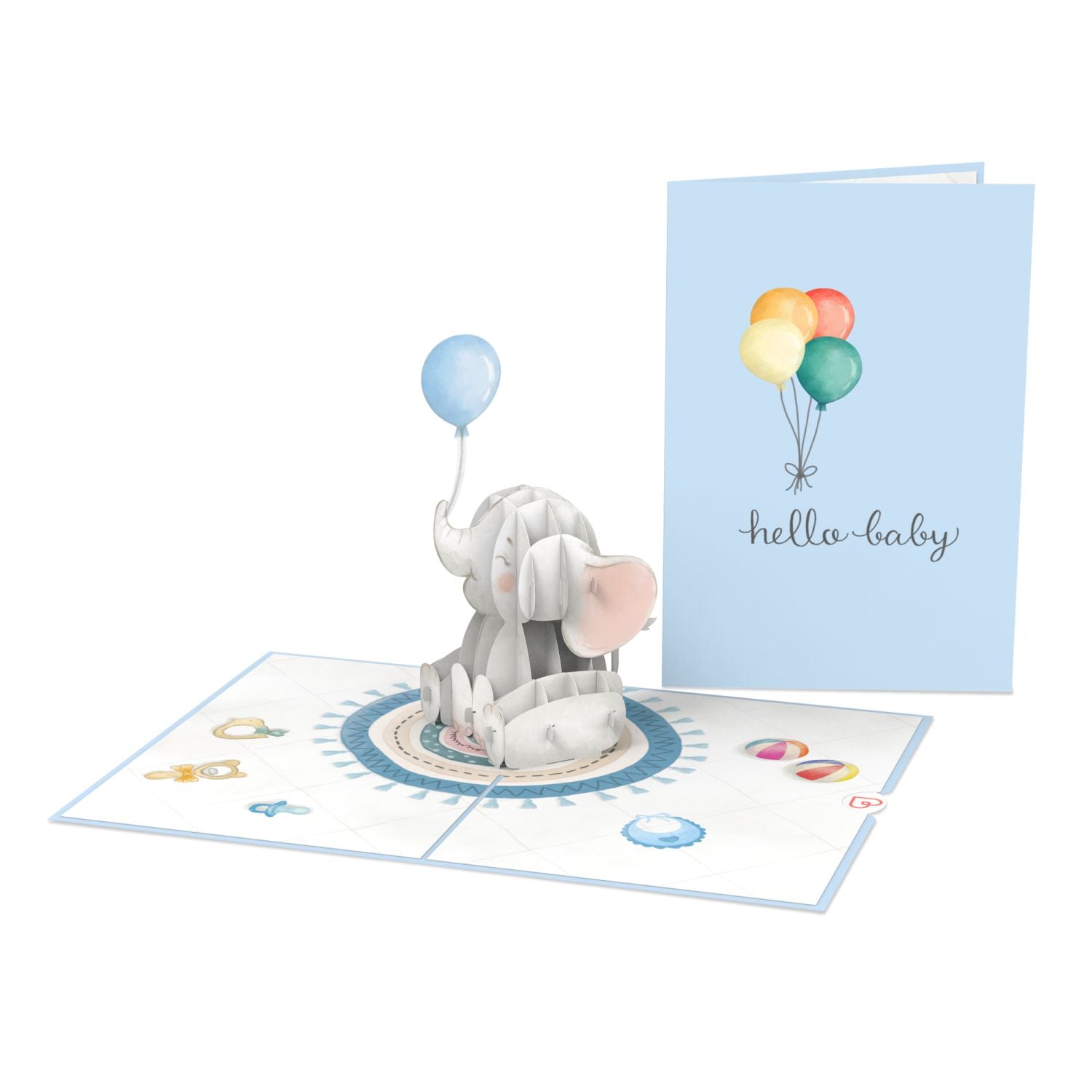 Biglietto pop-up di elefante (blu).