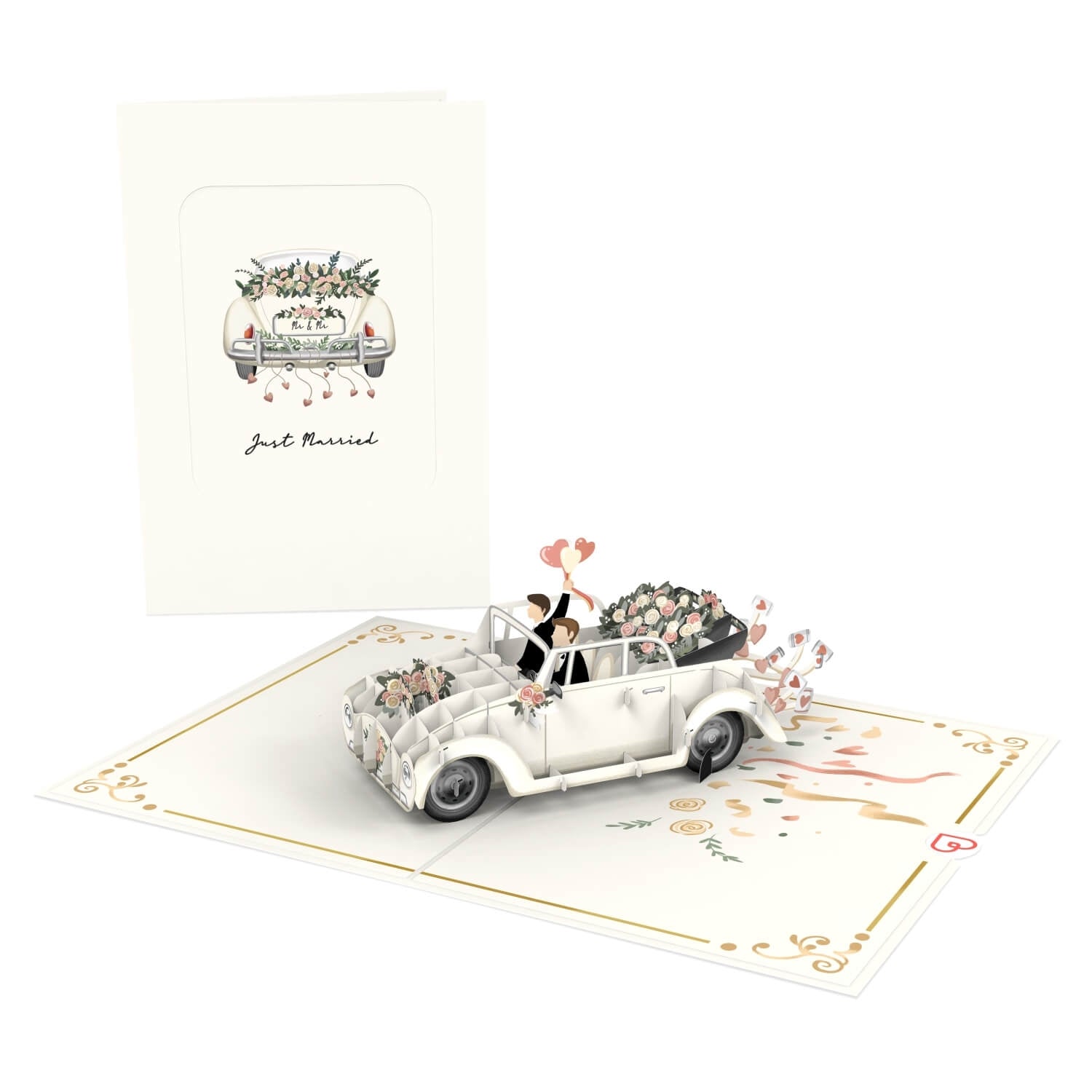 Auto per matrimoni con Biglietto pop-up per coppia gay