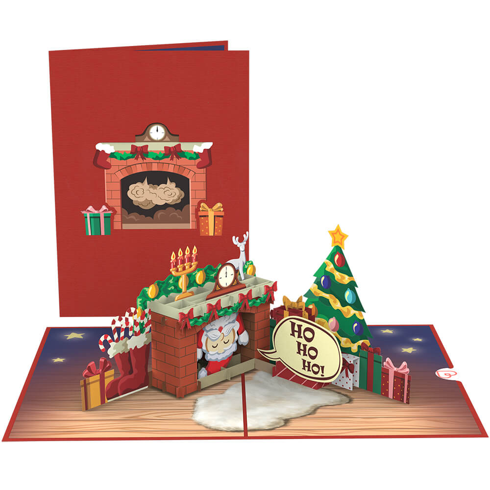 Biglietto pop-up Babbo Natale nel camino
