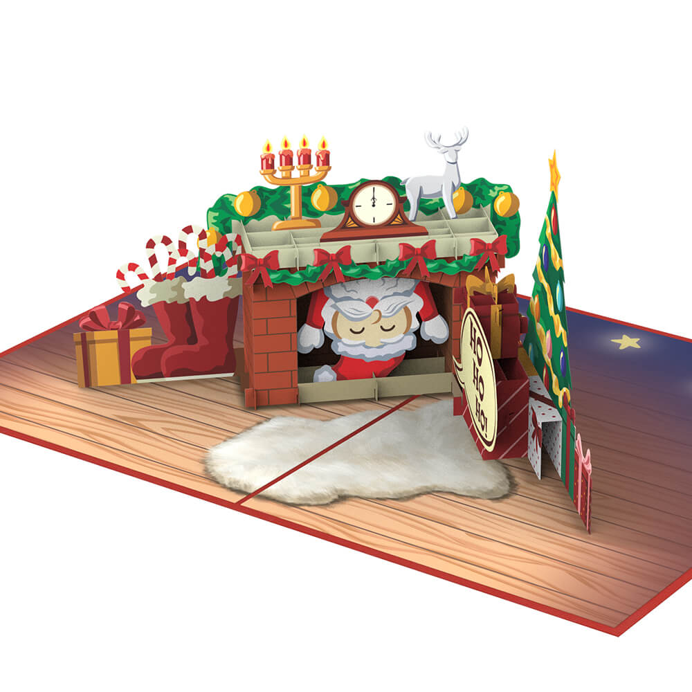 Biglietto pop-up Babbo Natale nel camino