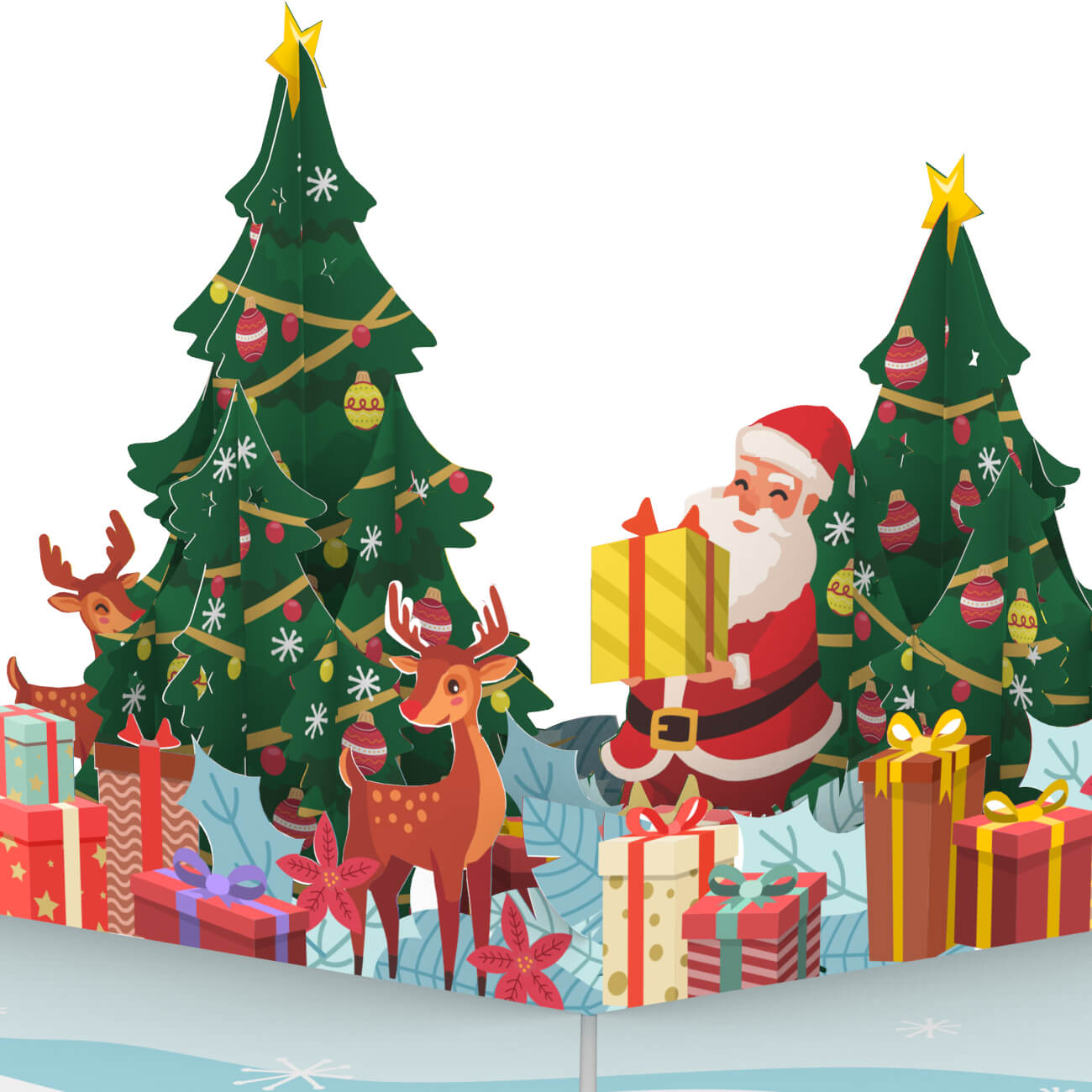Biglietto pop-up Babbo Natale e renne