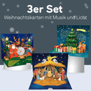 3er Set Pop-Up Weihnachtskarten mit Musik & Licht