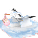 Biglietto pop-up Cicogna e bambino (rosa).