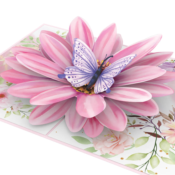 Biglietto pop-up fiore con farfalla
