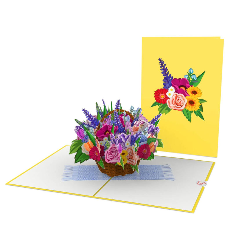 Biglietto pop-up cesto di fiori colorato
