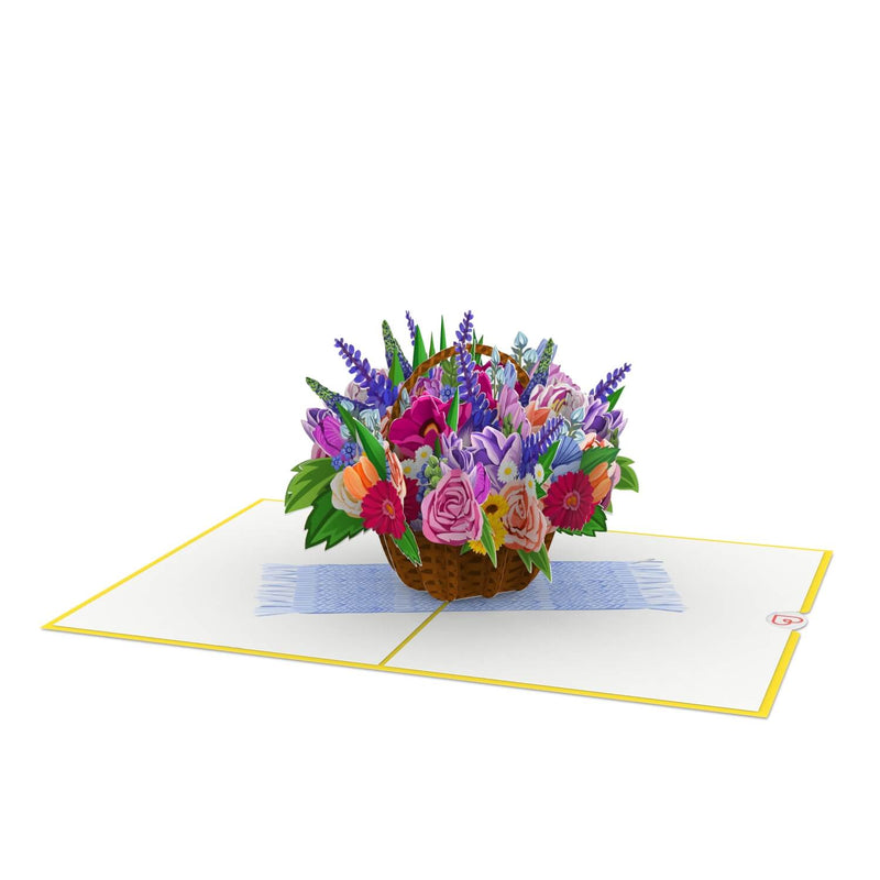 Biglietto pop-up cesto di fiori colorato