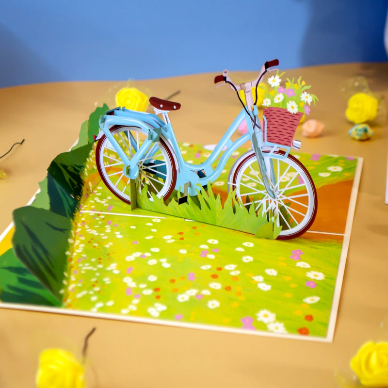 Biglietto pop-up Bicicletta con fiori