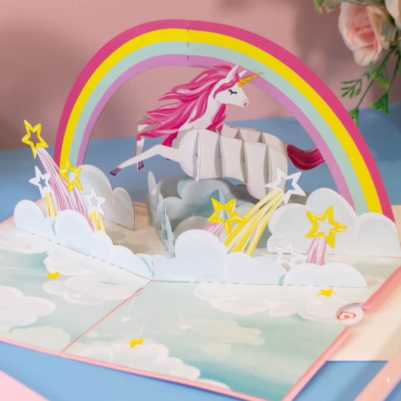 Unicorno con Biglietto pop-up arcobaleno