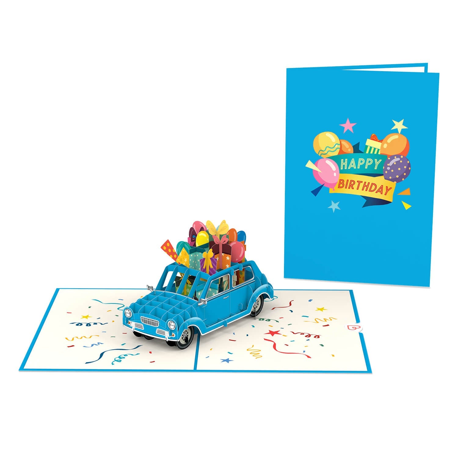 Biglietto pop-up per auto di compleanno