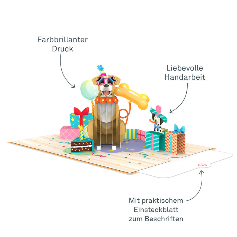 Geburtstagshund Pop-Up Karte