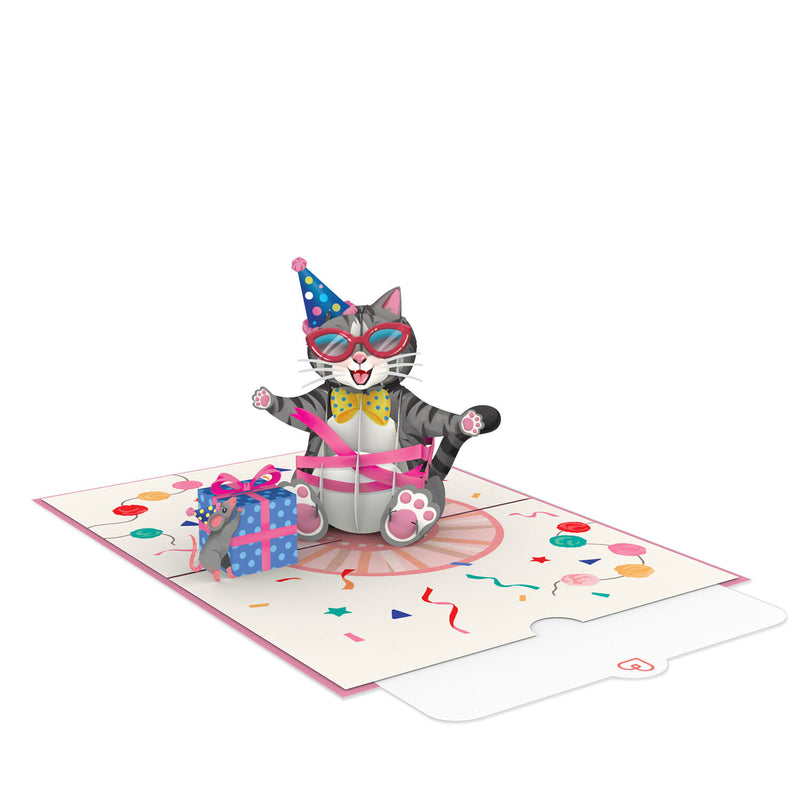 Biglietto pop-up per il compleanno di un gatto