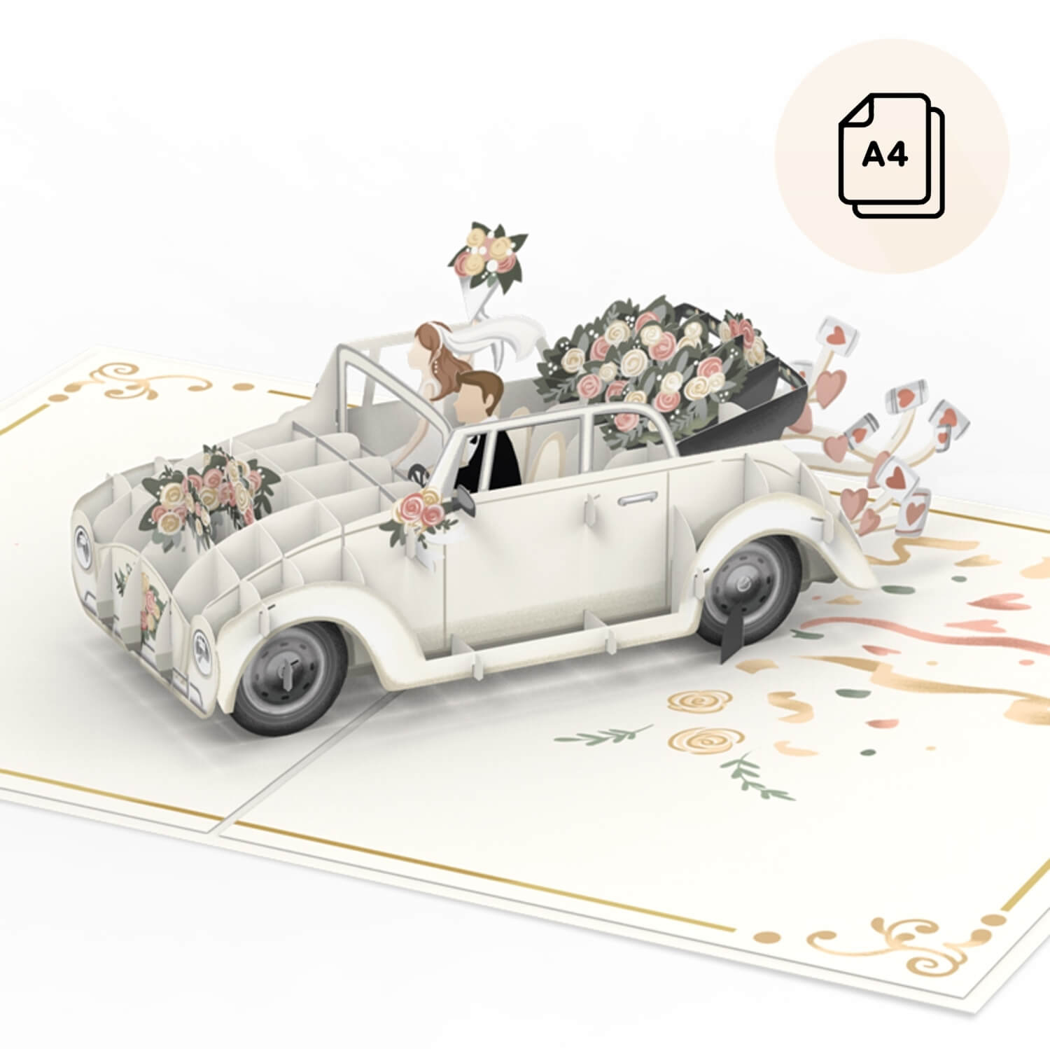 Biglietto pop-up per auto nuziale XXL