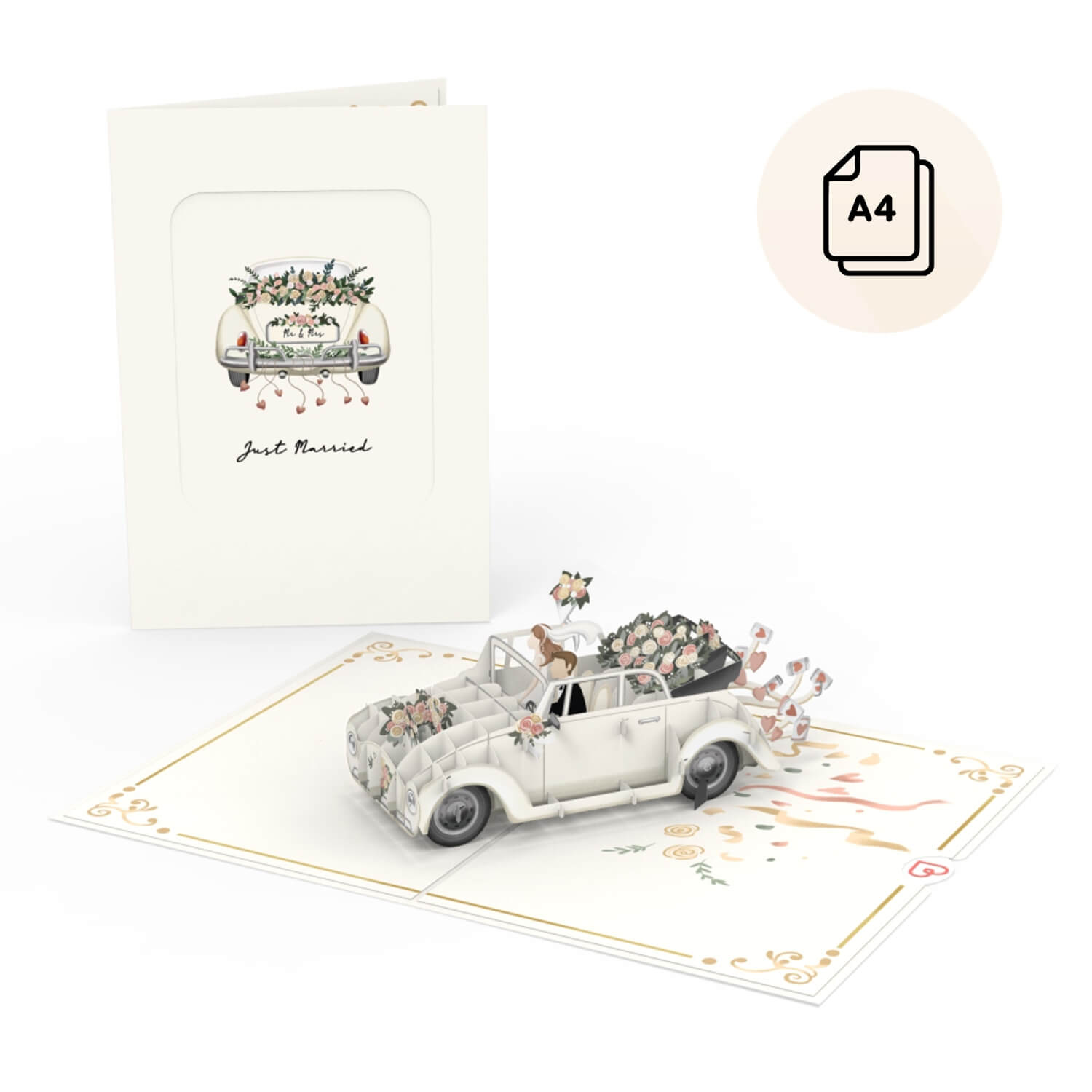 Biglietto pop-up per auto nuziale XXL