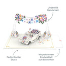 Hochzeitsauto mit "Just Married" Girlande Pop-Up Karte