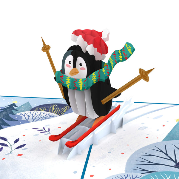 Biglietto pop-up Pinguino sugli sci