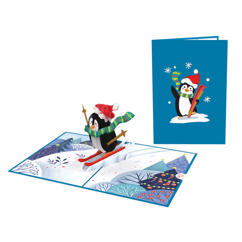 Biglietto pop-up Pinguino sugli sci