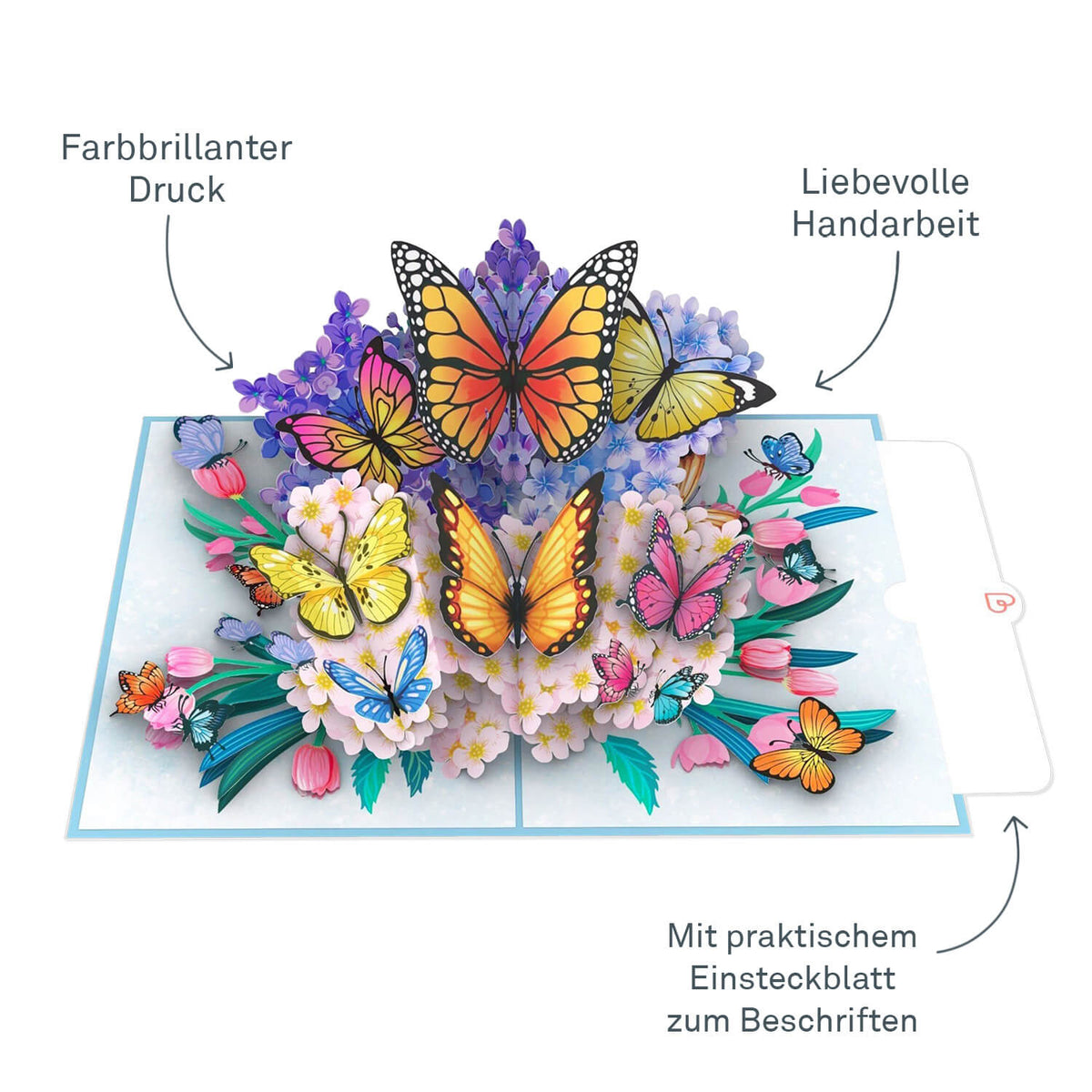 Paper Love Pop-Up-Karte Mit 3D-Blumen & Schmetterlingen – 100% Recycelt, Umweltfreundlich, Mit Baum-Pflanz-Versprechen