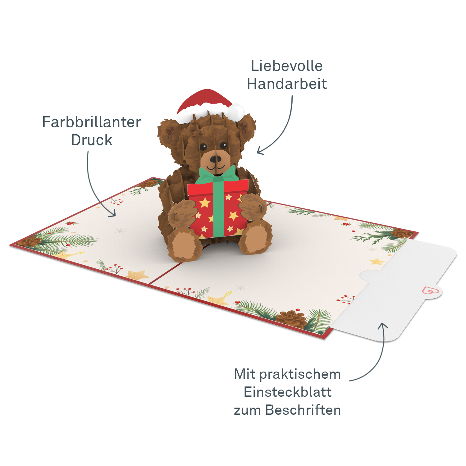 Biglietto Biglietto pop-up orsacchiotto di Natale