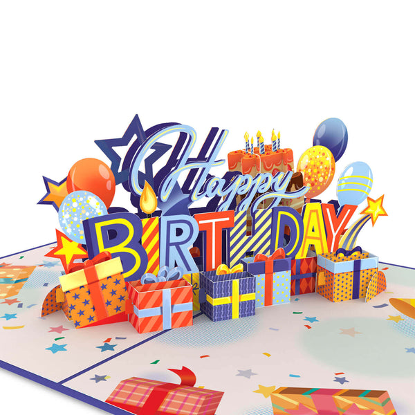 Biglietto pop-up Happy Birthday (Blau).