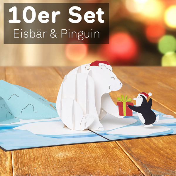 Super set di 10 Biglietto pop-up orso polare e pinguino