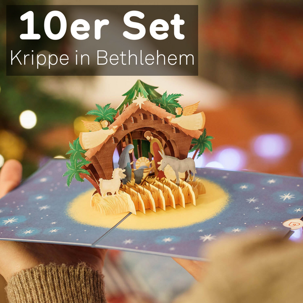 Super set di 10 Biglietto pop-up con presepe di Betlemme