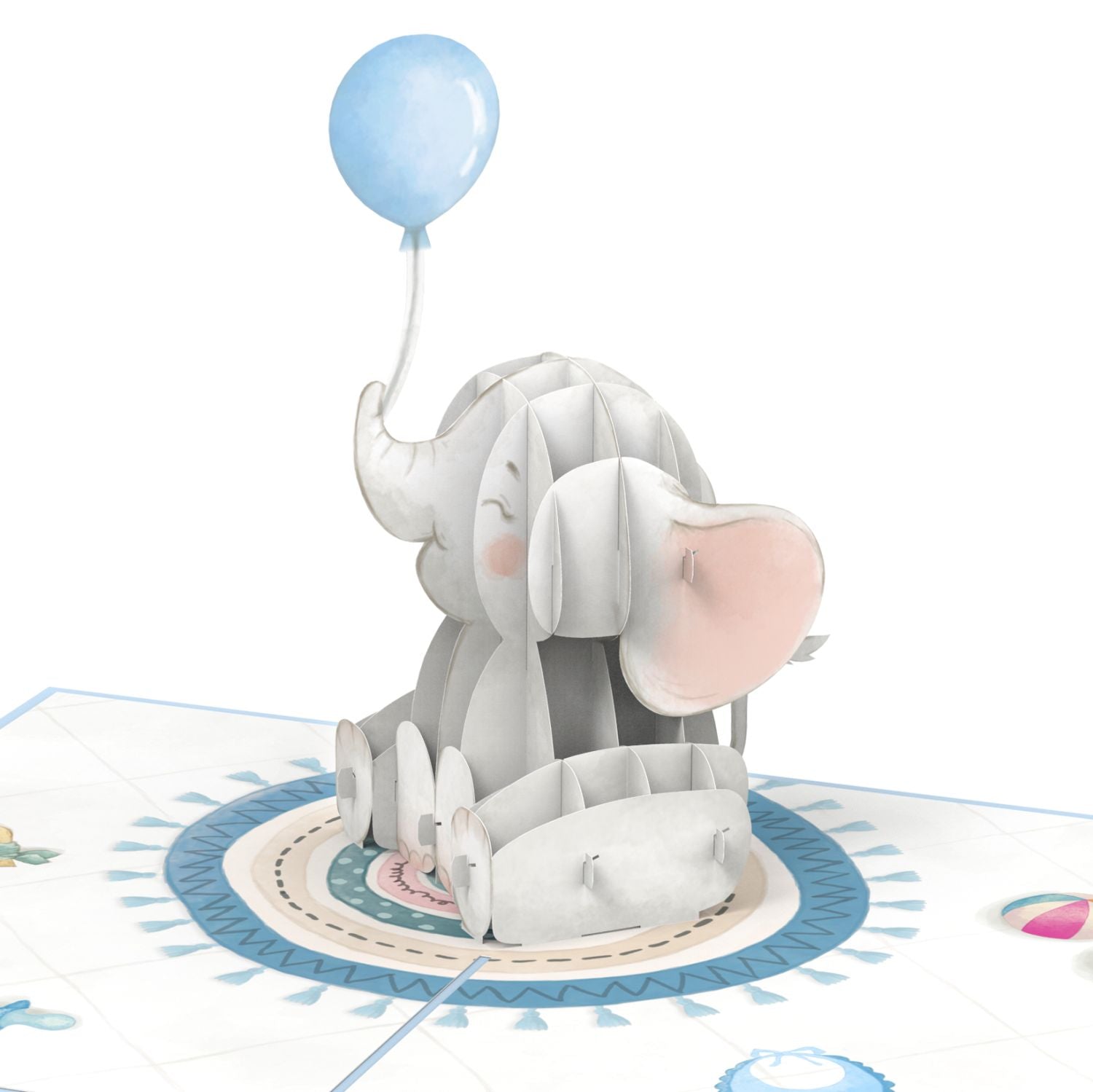 Biglietto pop-up di elefante (blu).