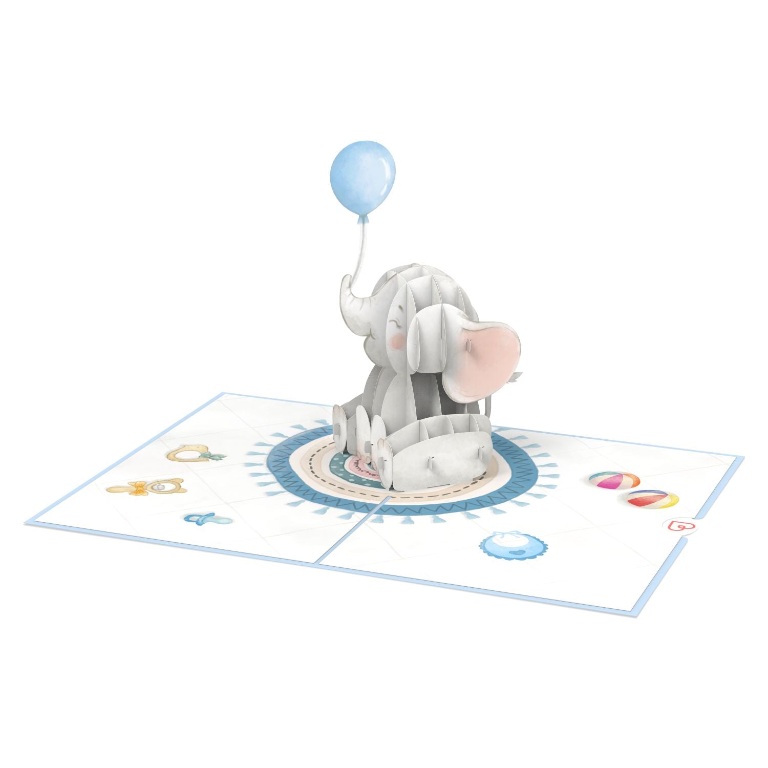 Biglietto pop-up di elefante (blu).