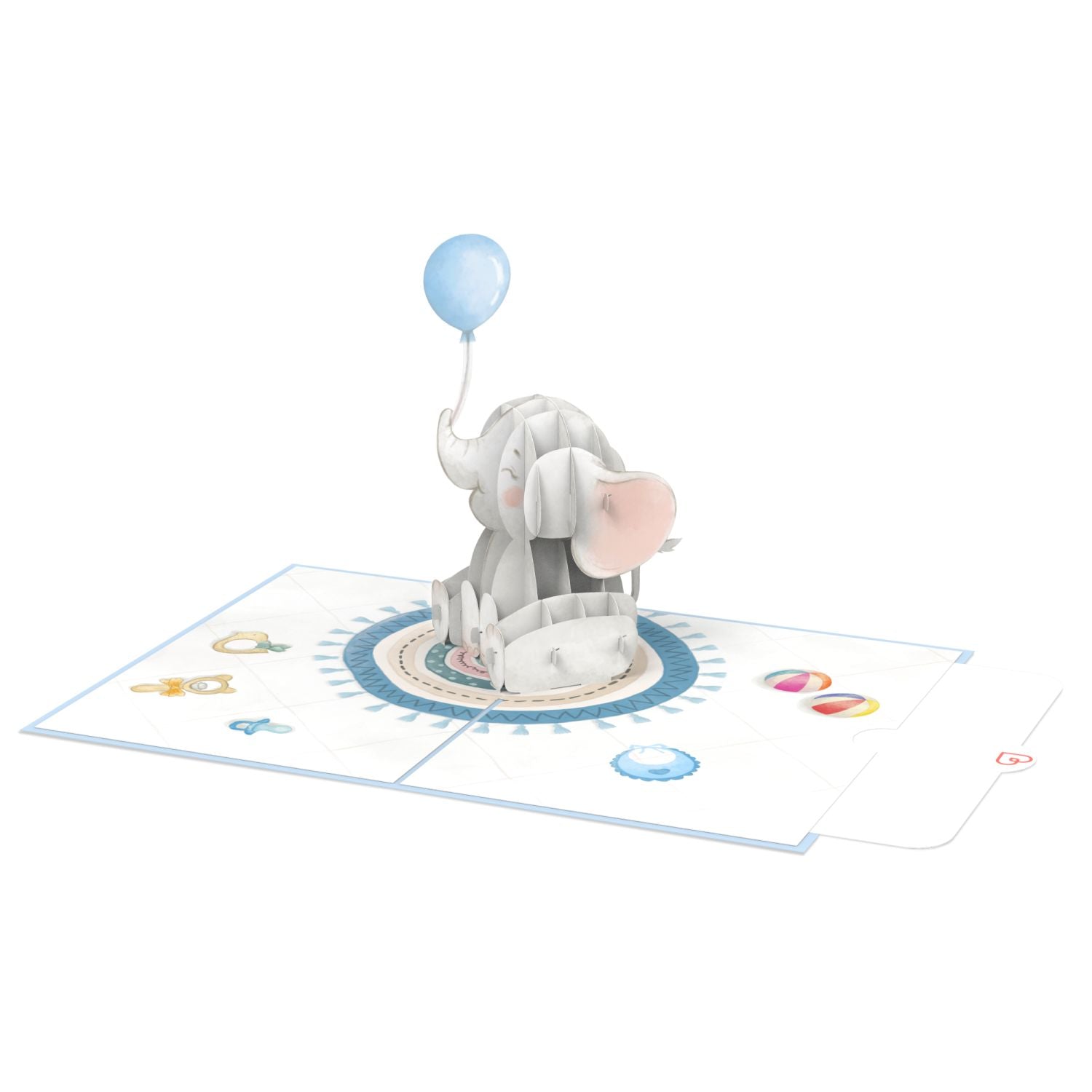 Biglietto pop-up di elefante (blu).