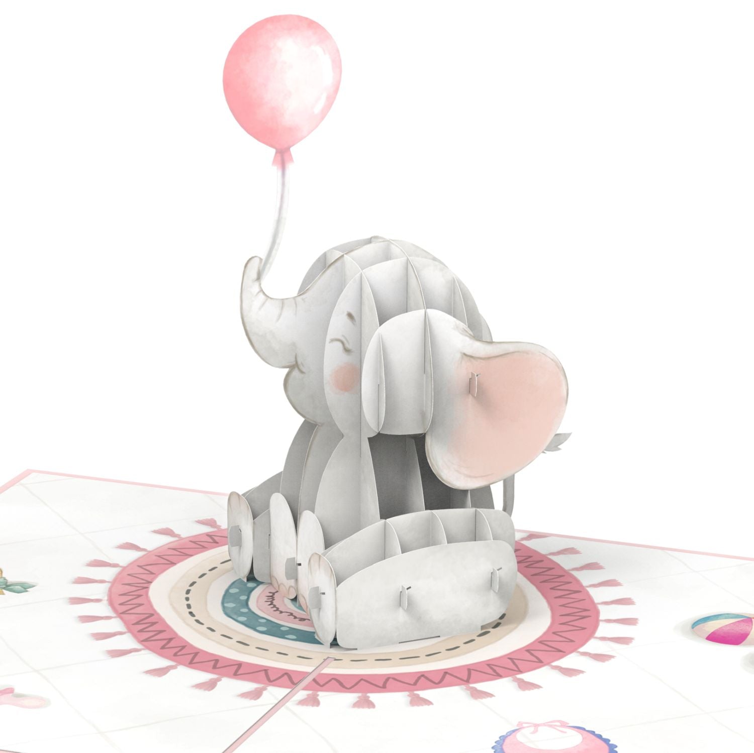 Biglietto pop-up del cucciolo di elefante (rosa).