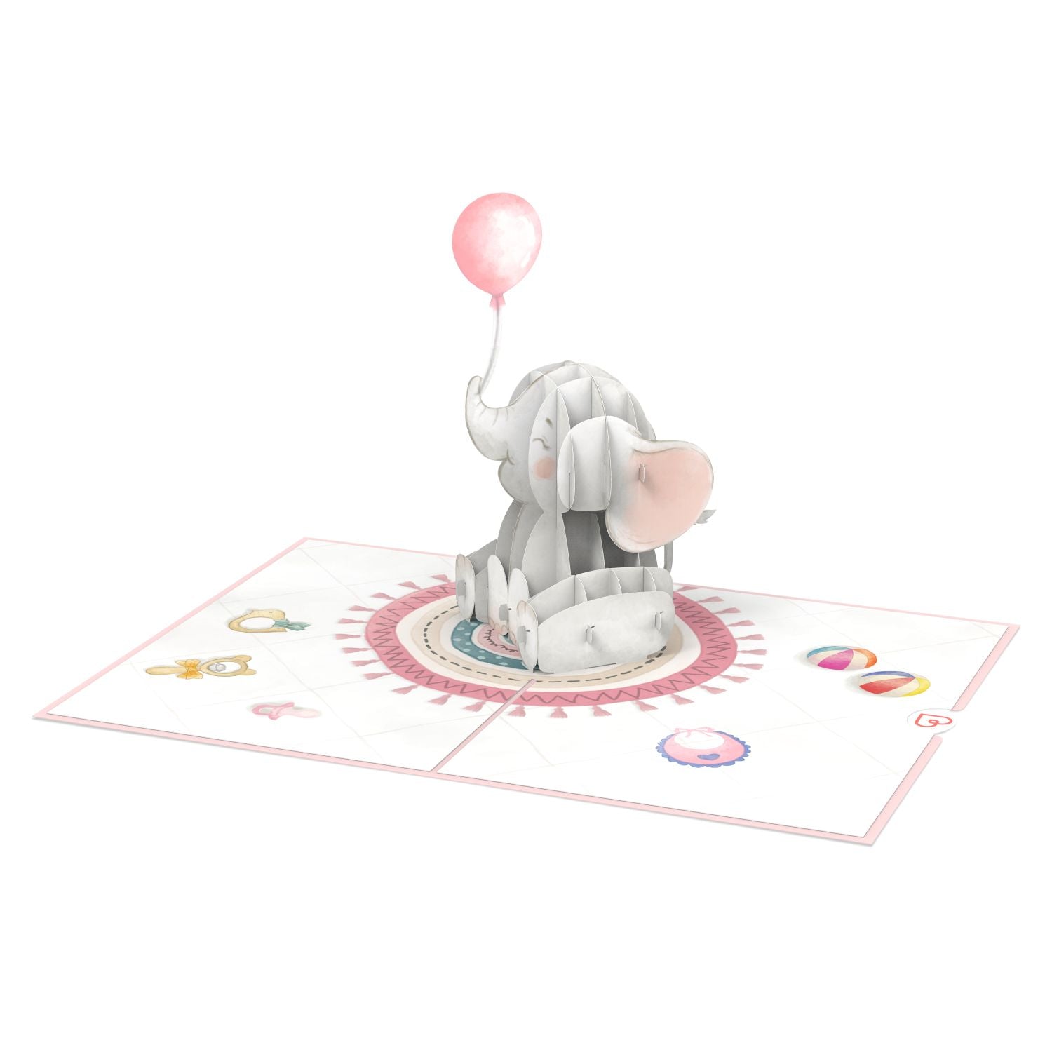 Biglietto pop-up del cucciolo di elefante (rosa).
