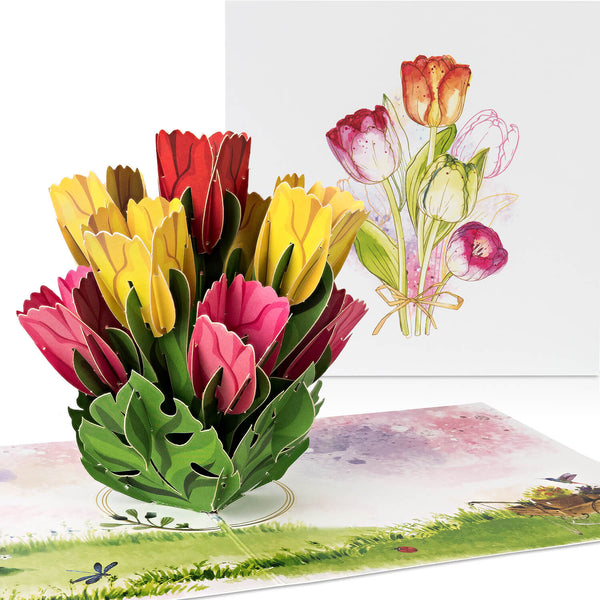 Biglietto pop-up tulipani colorati