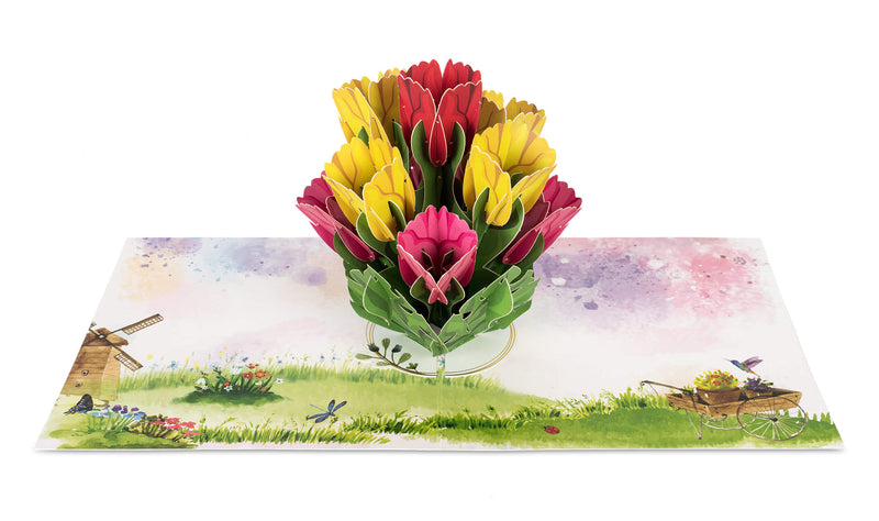 Biglietto pop-up tulipani colorati