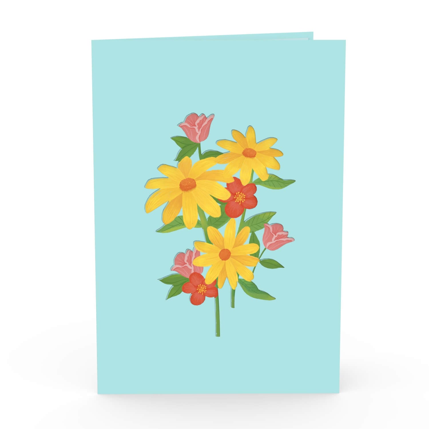 Biglietto Biglietto pop-up con margherite colorate e farfalle