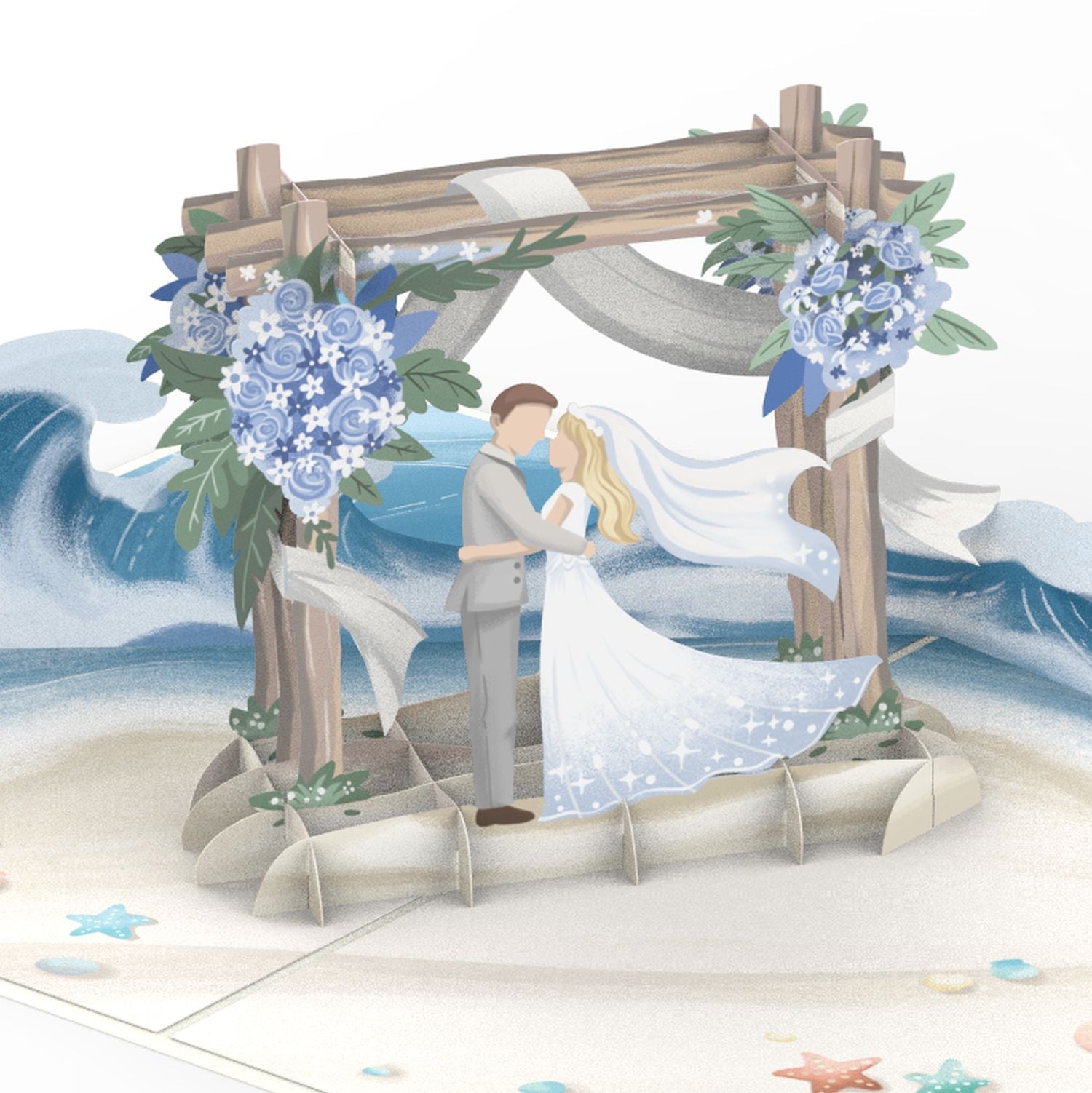Biglietto pop-up per matrimonio sulla spiaggia