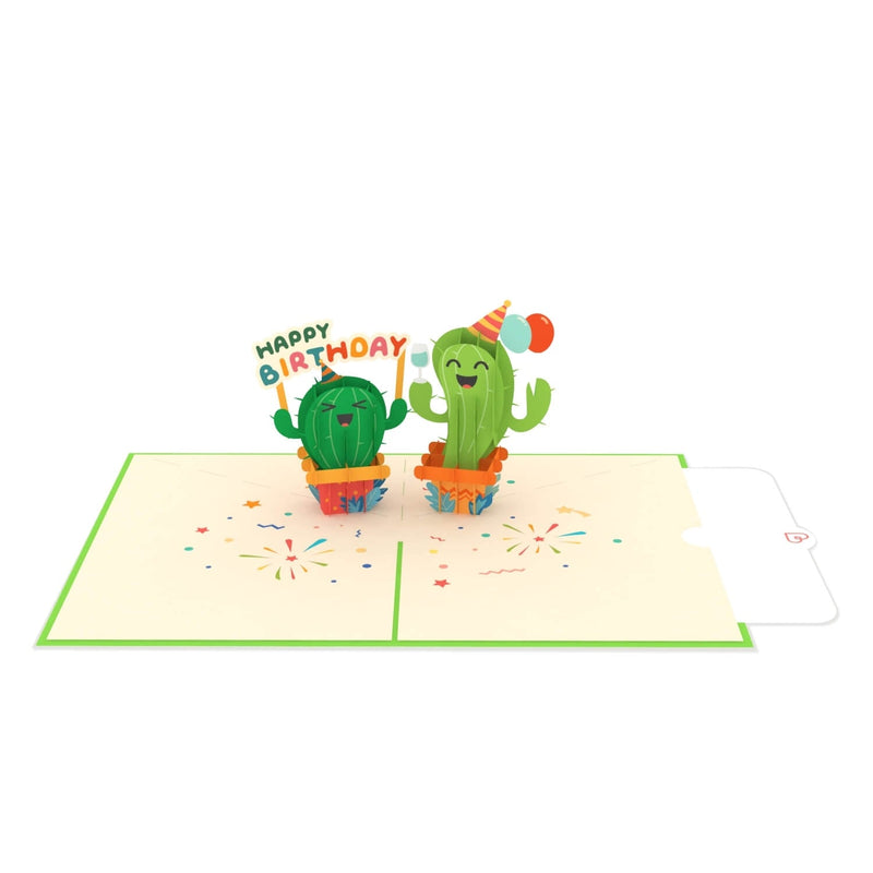 Biglietto pop-up con cactus di buon compleanno