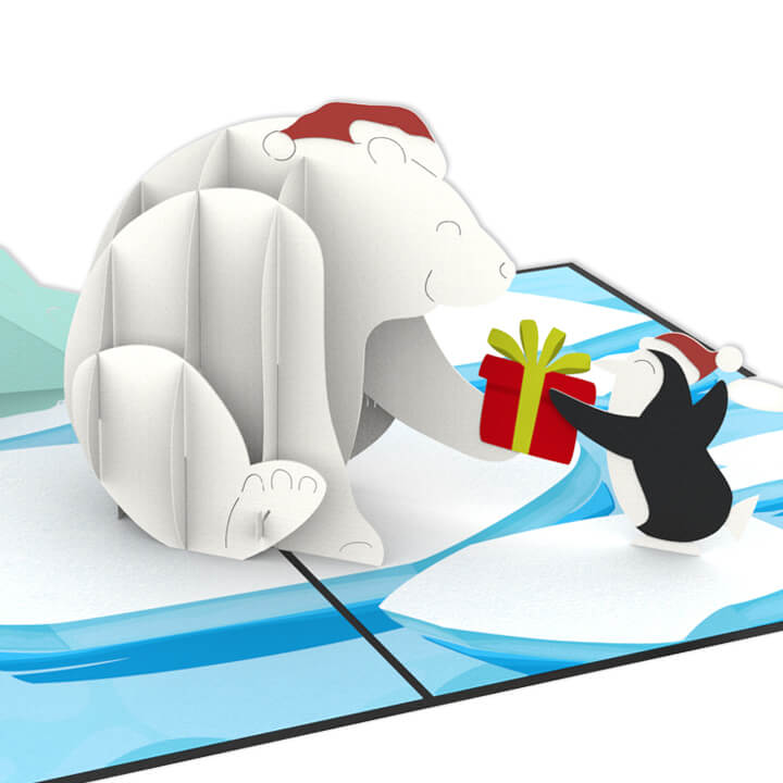 Biglietto pop-up con orso polare e pinguino