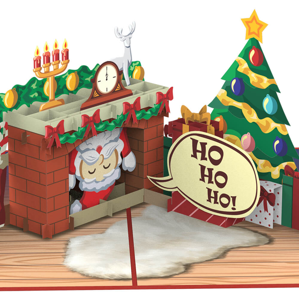 Biglietto pop-up Babbo Natale nel camino