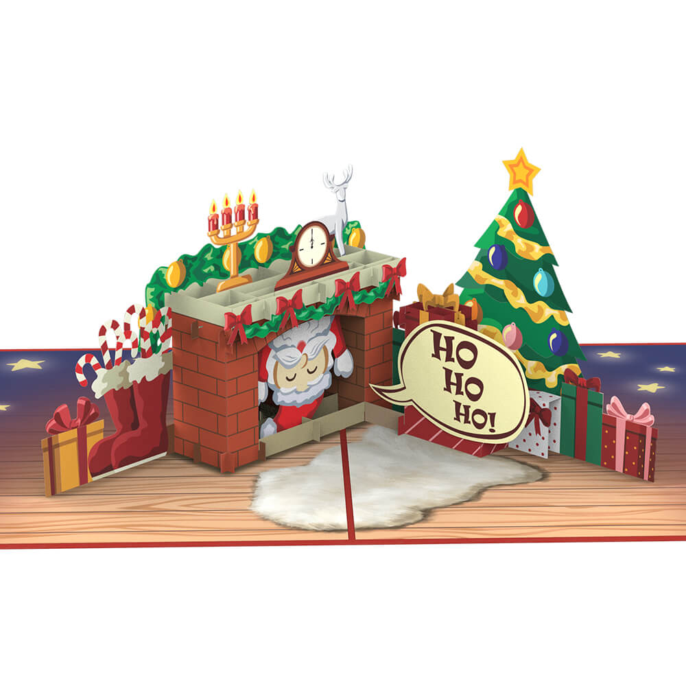 Biglietto pop-up Babbo Natale nel camino