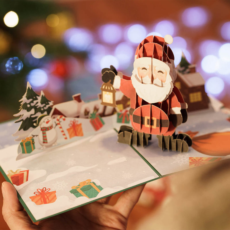 Biglietto Biglietto pop-up Babbo Natale con lanterna