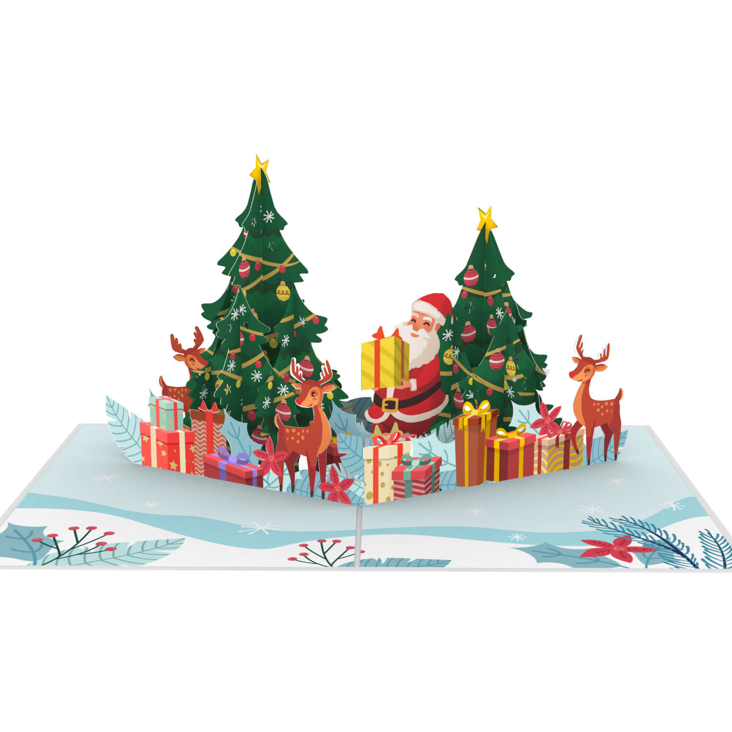 Biglietto pop-up Babbo Natale e renne