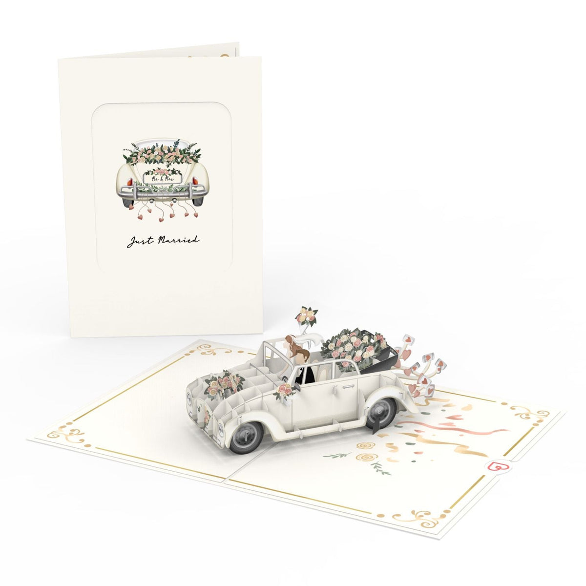 LINPOPUP® Biglietto pop-up per matrimonio – Biglietto di auguri 3D per matrimonio, fidanzamento, carta di denaro, confezione regalo di nozze, con auto di nozze, invito di nozze, N256