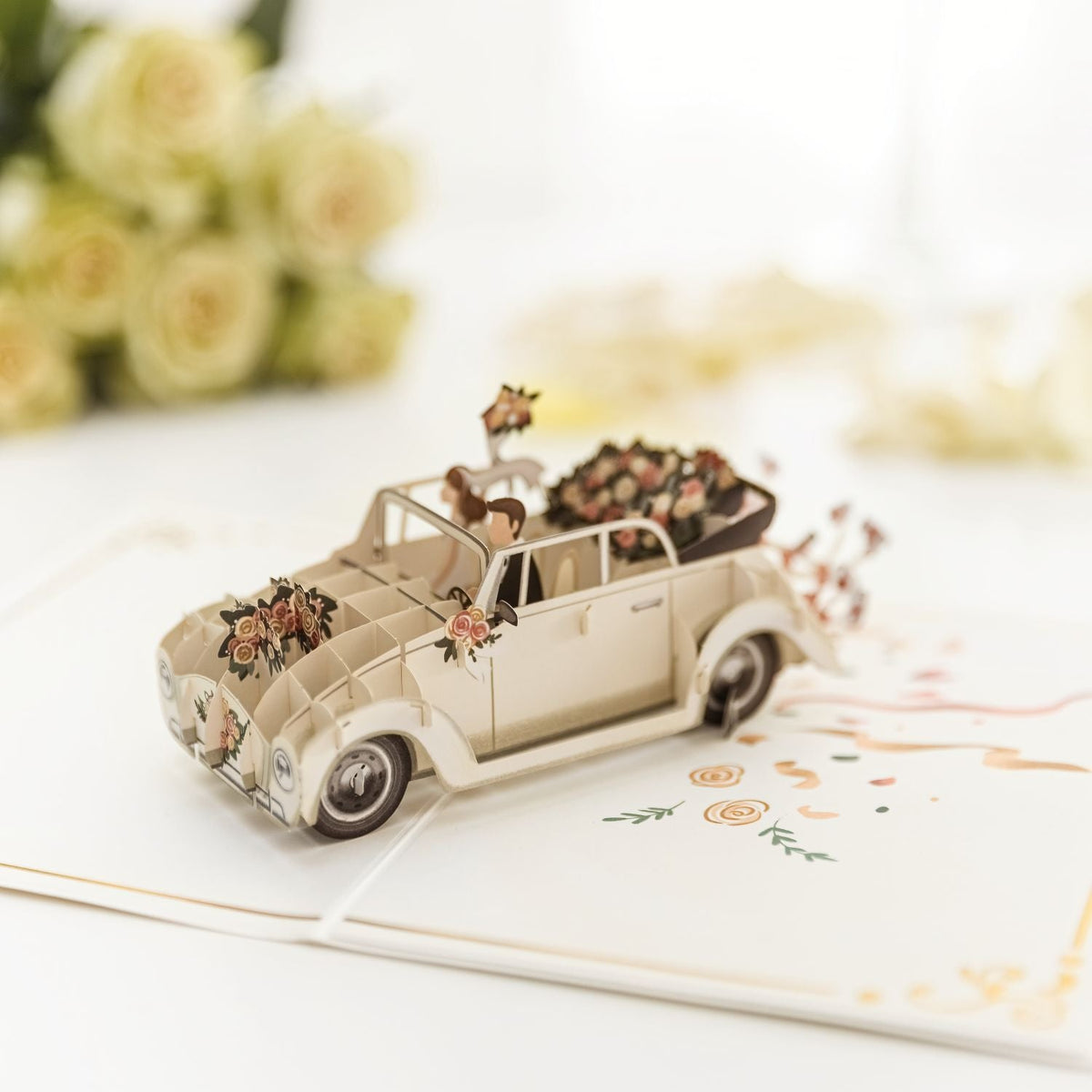Biglietto Pop-Up Matrimonio 3D Con Auto Di Sposi | Cartolina Auguri Con Busta Fai Da Te